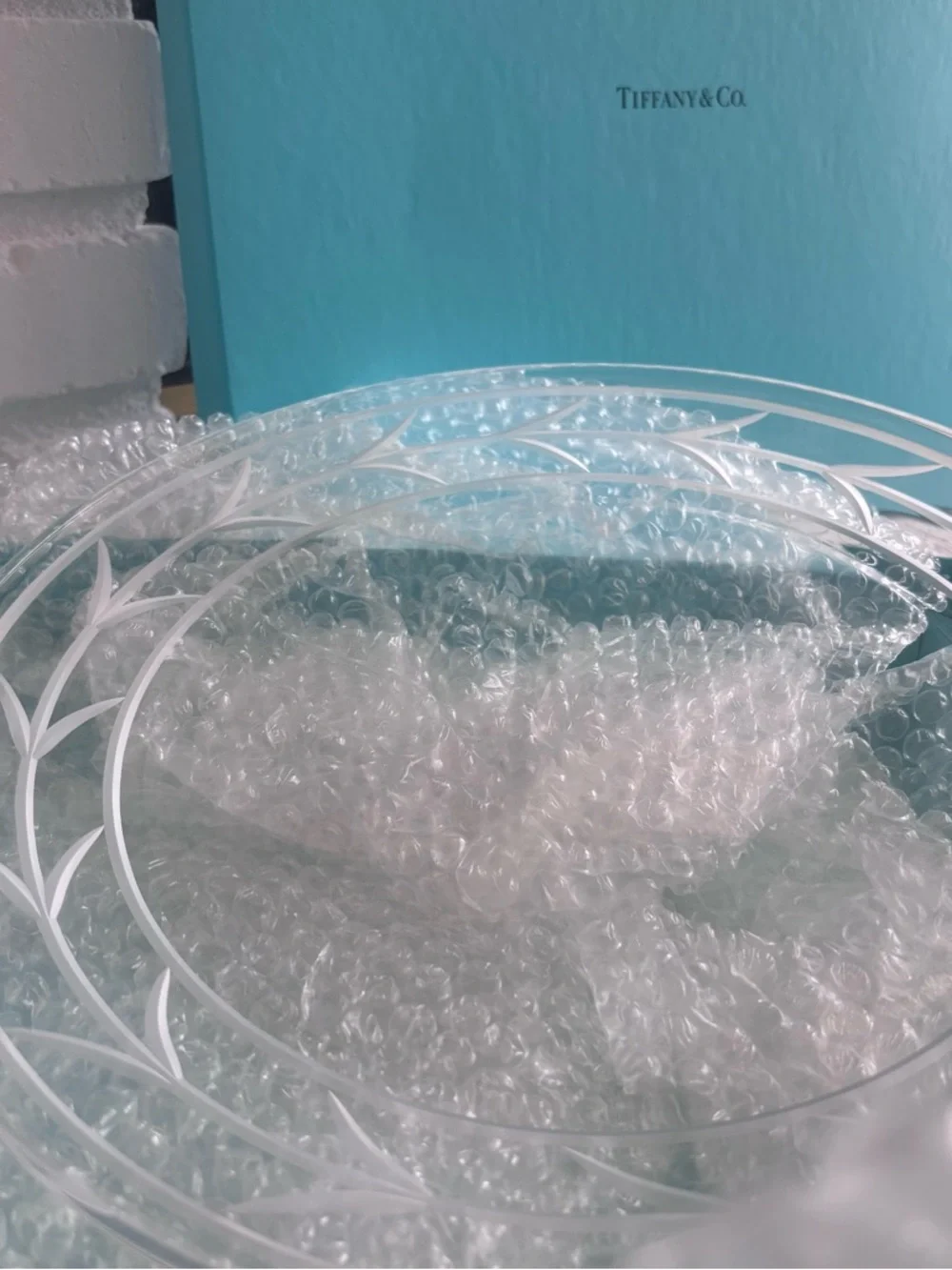 Tiffany & Co. Etched Chrystal Glass Platter with Tiffany Blue Box - Picture 1 of 10